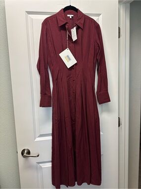 NWT Iris + Ink Long Sleeve Shirt Midi Dress in Burgundy Women's 6